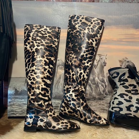 Italian over the knee leather animal print boots - Picture 2 of 8